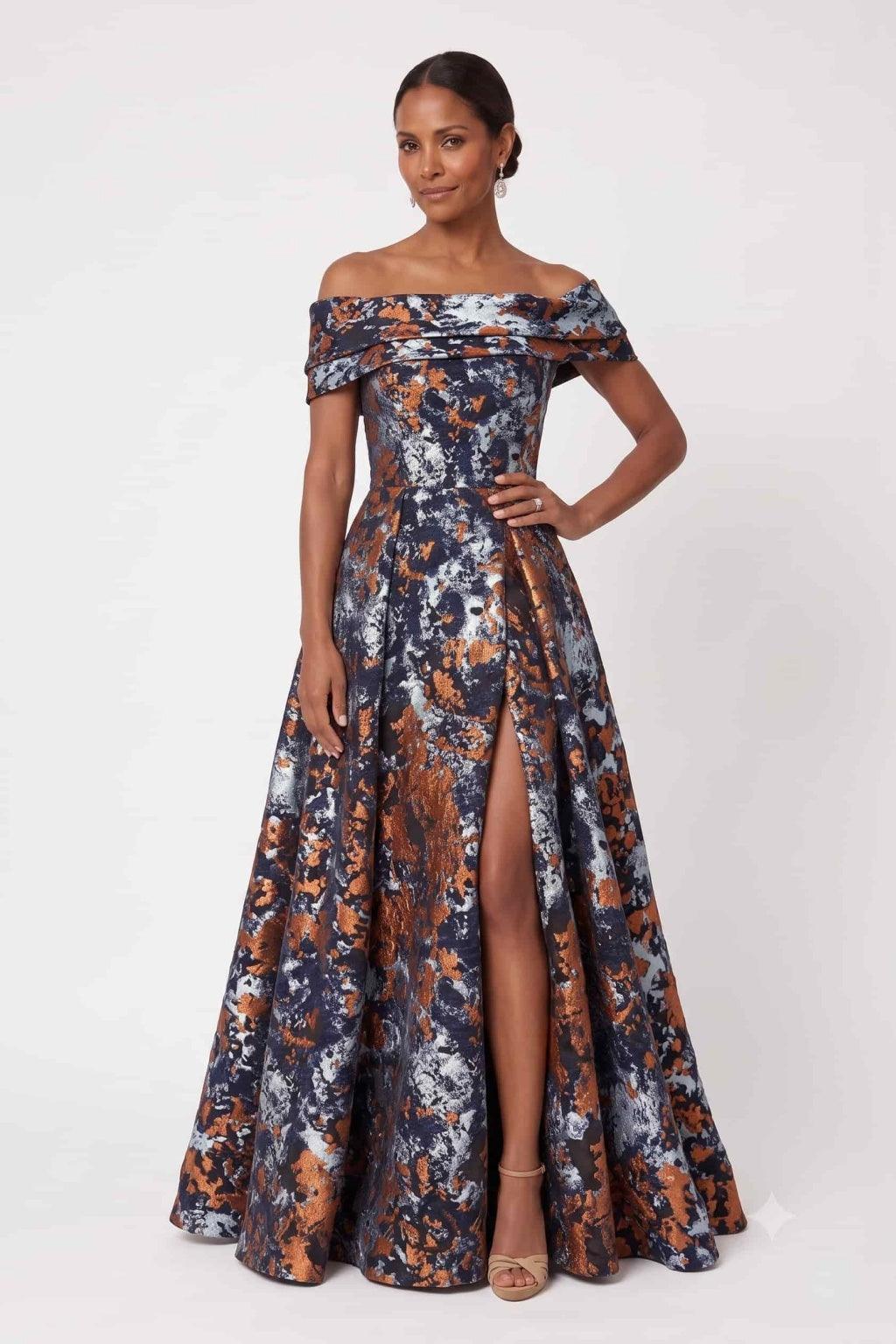 A-Line Floor Length Jacquard Mother of the Bride Dress CM0491 - Orange - COCOMELODY